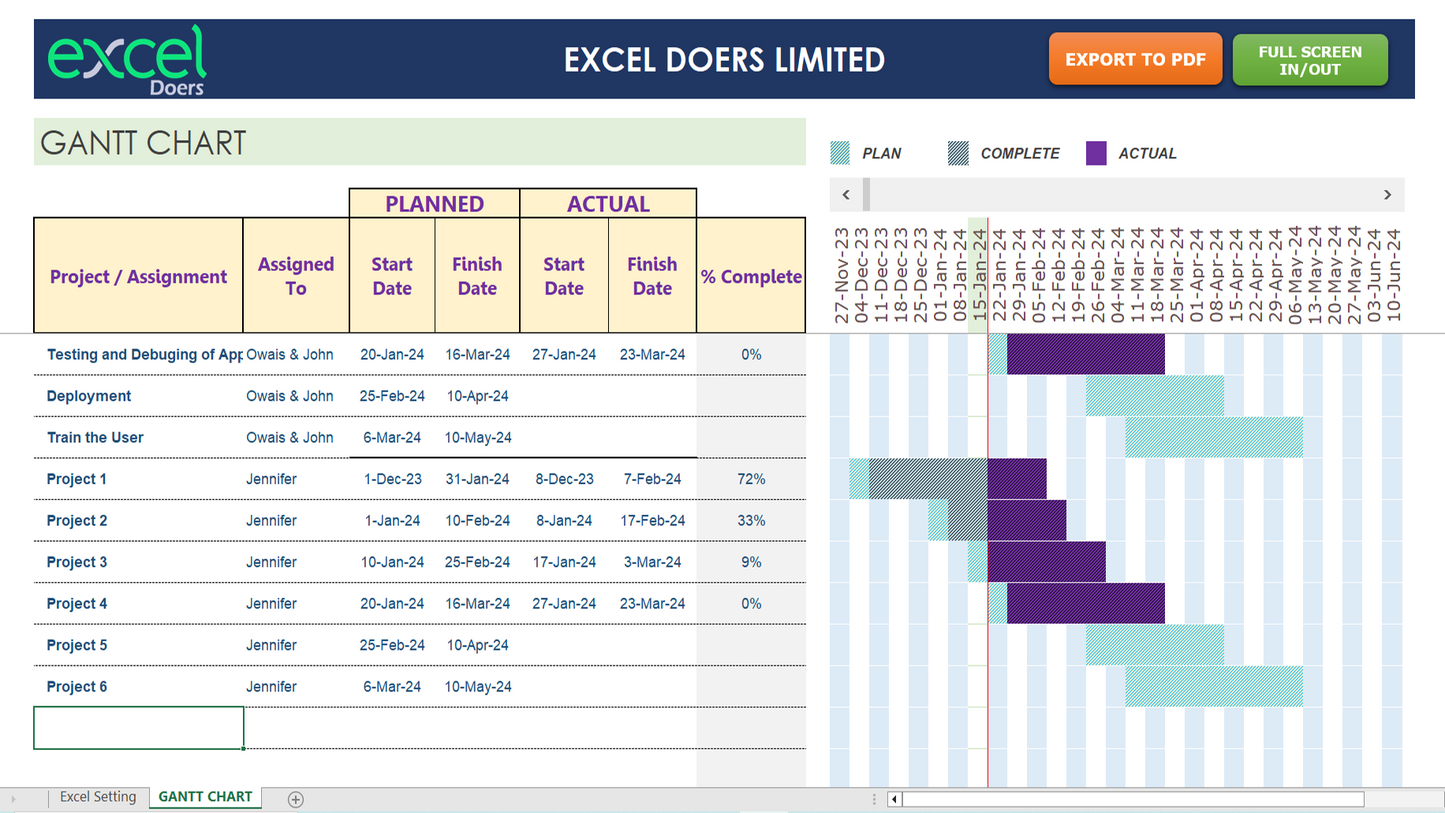 Professional Gantt Chart Application in Microsoft Excel for Project Management