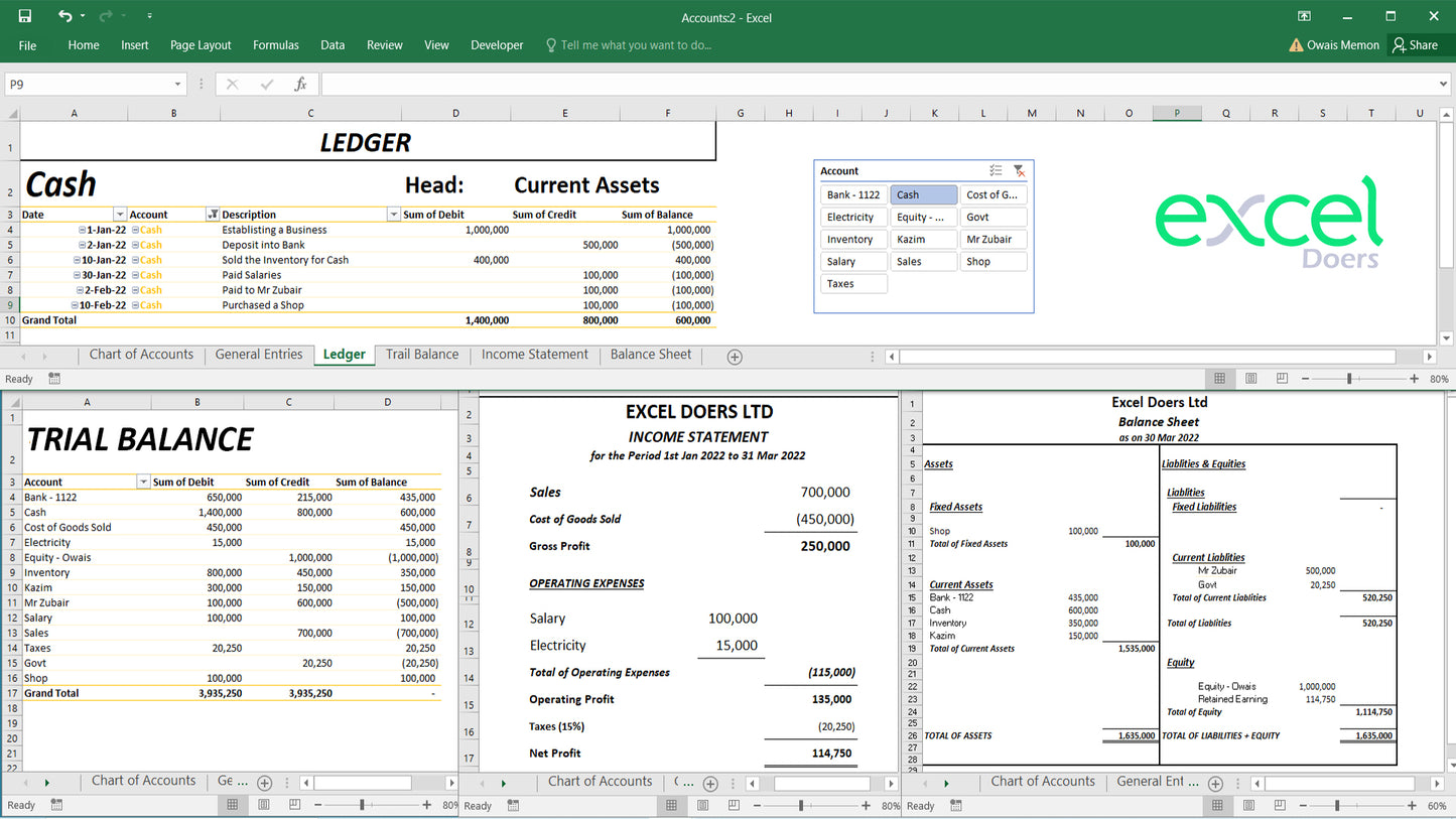 Automate Accounting, Ledger, Trial Balance, Income Statement & Balance Sheet in Microsoft Excel - Excel Learning File - Youtube