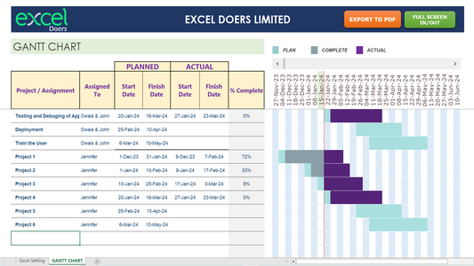 Professional Gantt Chart Application in Microsoft Excel for Project Management