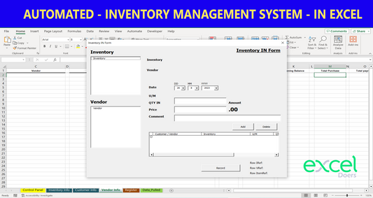 Inventory Management System, Customer and Vendor Management System in Microsoft Excel